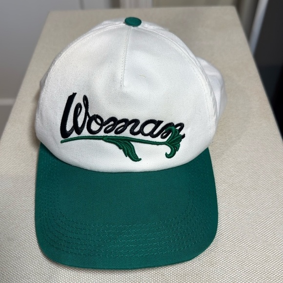 Off-White Green and White Hat with Embroidered “Woman” Logo
